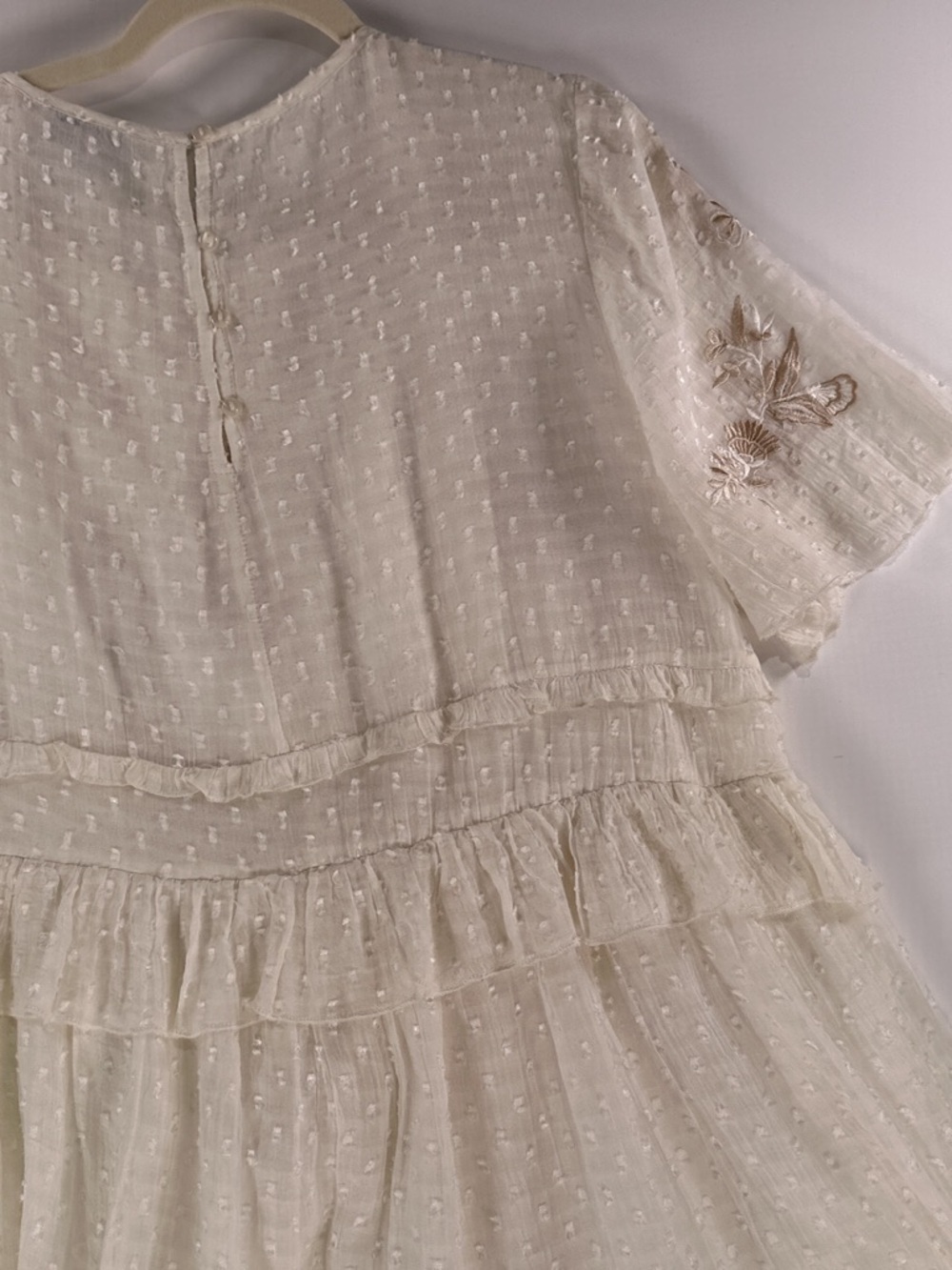 Ranna Gill Anthropologie White Embroidered Swiss Dot Boho Dress L - Picture 4 of 12
